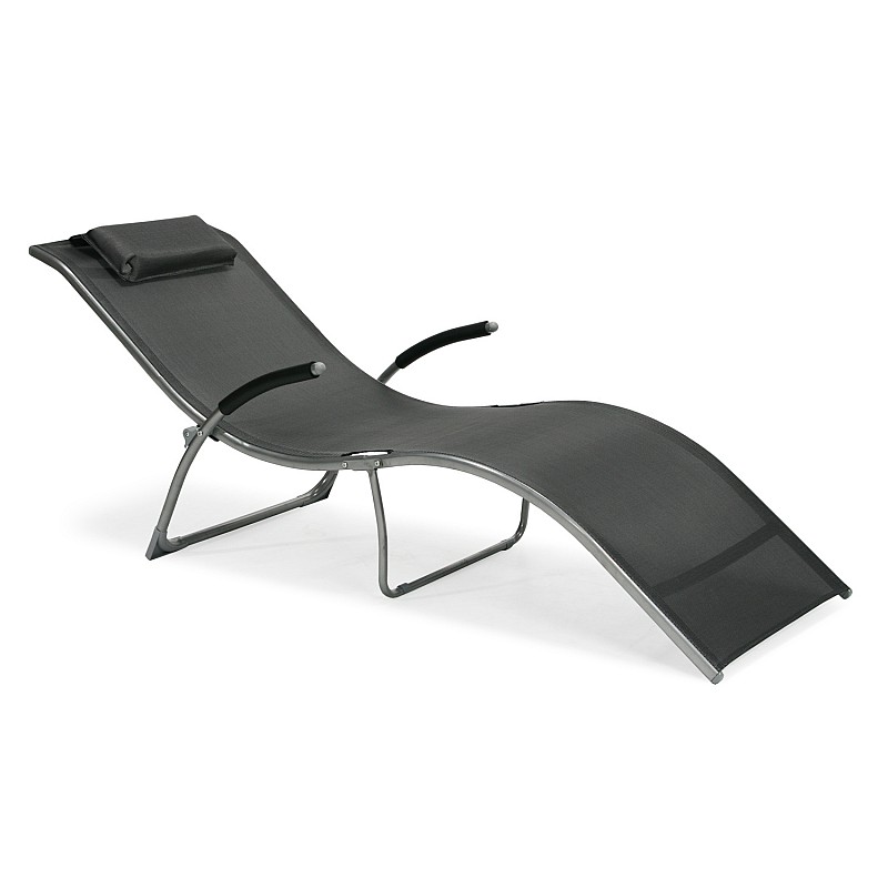 Guļamkrēsls BATYA 173x63x65cm, saliekams, sēdvieta: tekstils, krāsa: melns, tērauda rāmis