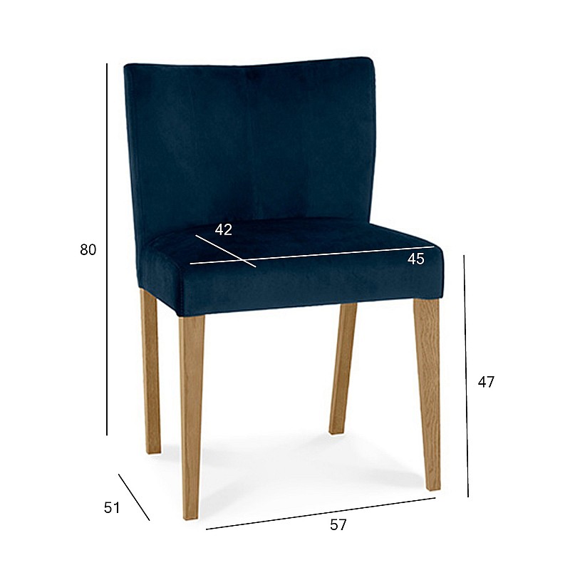 Ēdamistabas krēsls TURIN 57x51xH80cm, mīksta polsterēta sēdvieta un atzveltne pārklāta ar tumši zilas krāsas samta audum