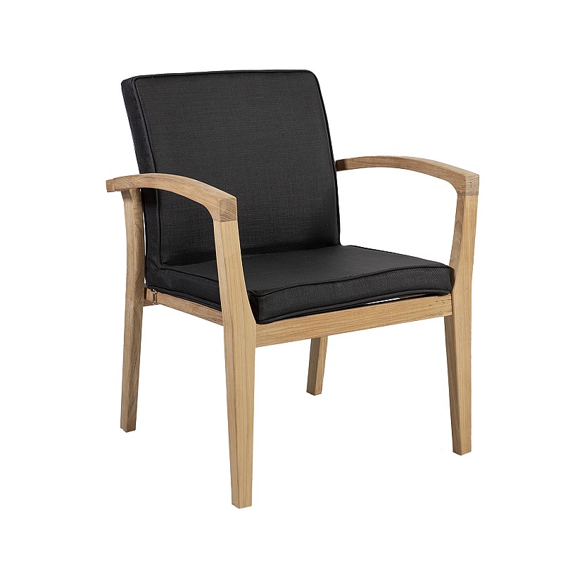 Dārza krēsls ROYAL 64x65xH90cm, sēdeklis: mīksts polsterēts melns tekstils, rāmis un kājas: tīkkoks, viegli pulēts
