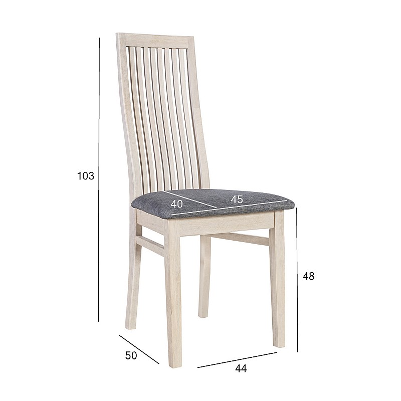 Krēsls OXFORD, sēdvieta: audums, krāsa: pelēks, koks: ozols, apdare: balts eļļots
