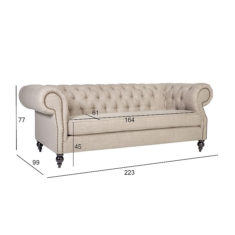 Dīvāns HOLMES 3-vietīgs, 223x99xH77cm, materiāls: audums, krāsa: bēšs