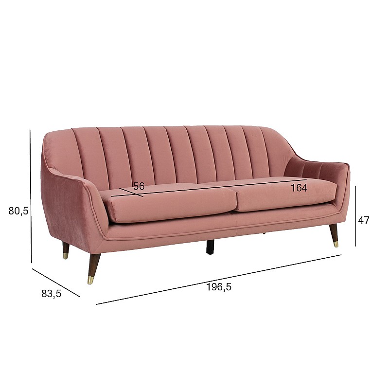 Dīvāns JOANNA 196,5x83,5xH80,5cm, veclaicīgs rožu samts