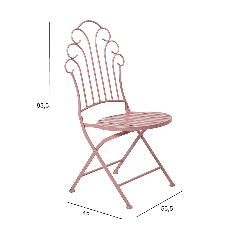Krēsls ROSY saliekams 55,5x45x93,5cm, kalts dzelzs, rozā